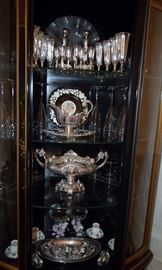 Pair of painted glass door china display cupboard