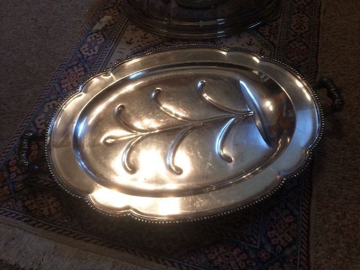 Large tree and well platter tray with warming well and massive dome cover