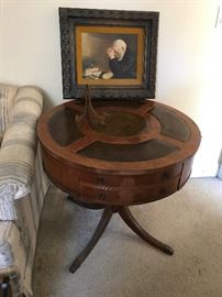 Antique Leather inlaid Table with Drawer