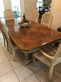 Very Pretty Cane Back Dining Room Chairs and table. Sits Six and Matching China Cabinet
