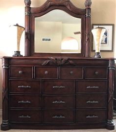 Master Bedroom Suite: 4-Poster Bed, Pair Over-sized Nightstands w Granite inlaid top, Dresser w Mirror and X-tra Tall (plenty of storage) Highboy.