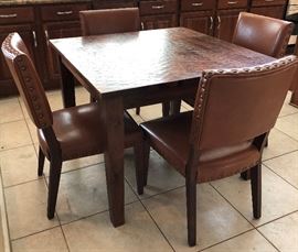 Chunky Wood Dining Table w 4 Leather-like Chairs