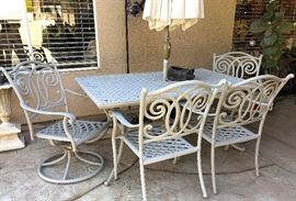 Patio Table w 6 Chairs, Umbrella and Stand