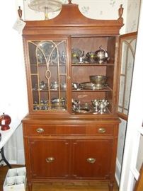 china cabinet, silver, sterling, cake pedestals