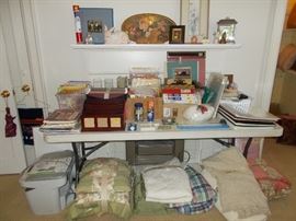 copier, quilt books and magazines, bedspreads, office supplies