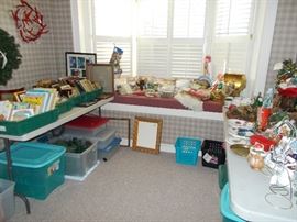 Christmas decorations, storage bins