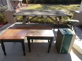 picnic table, tables to paint, vintage cooler