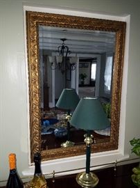 wooden Hand Carved mirror w beveled glass- heavy