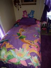 Twin metal bed and bedding