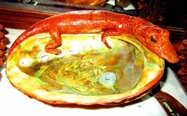 Abalone shell with baby alligator