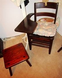 School desk chair and foot stool by Bennington Pine Country Furniture Company