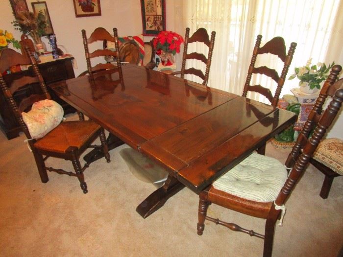Bennington Pine Country Furniture Dining Set with wicker seat chairs