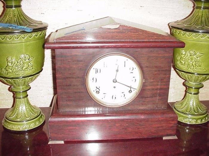 Italian ceramic jars; mantle clock