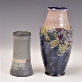 Rookwood Scenic Vase with vellum glaze, 6" high
signed Edith L. Wildman dated 1912
together with a Doulton Lambeth vase, 10" high                                                                           bid today thru March 24th at www.fairfieldauction.com