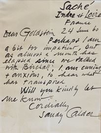 Alexander Calder letter                                                                           bid today thru March 24th at www.fairfieldauction.com