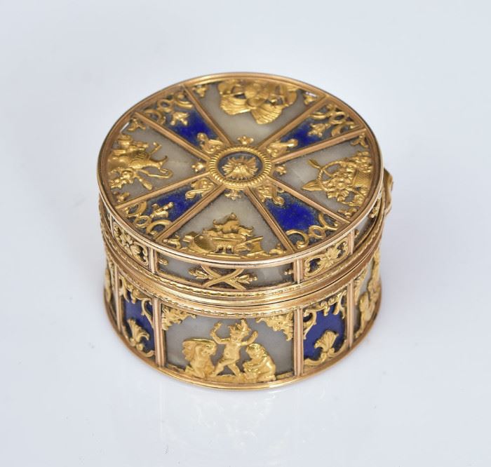 French gold mounted hardstone bonbonerie                                                                                               bid today thru March 24th at www.fairfieldauction.com