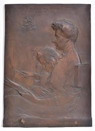 Lee Lawrie, Mother Reading to a Child 31 1/2" x 21 3/4" bronze plaque cast by Roman Bronze Works, New York possibly salvaged from Yale University