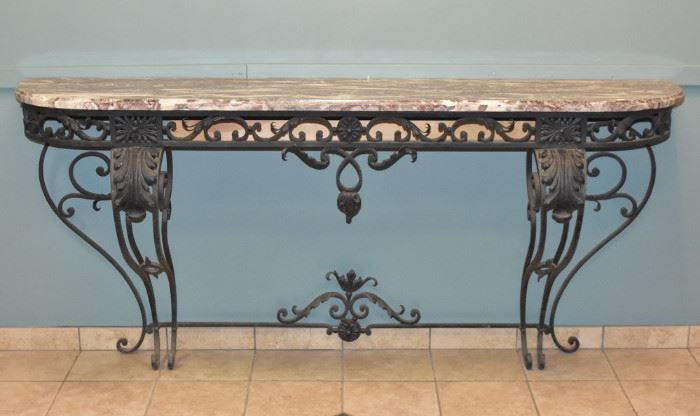 French wrought iron and marble console table