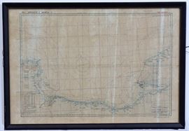 WW II D-Day Invasion Map
29 1/2" x 43 1/2" sight
with German gun emplacements
and ranges
labeled Top Secret upper right
dated April 14, 1944 lower right bid today thru March 24th at www.fairfieldauction.com