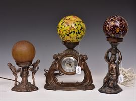 Three Art Deco lamps with art glass shades Bid today thru March 24th at www.fairfieldauction.com