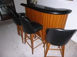 Teak & leather bar stools
