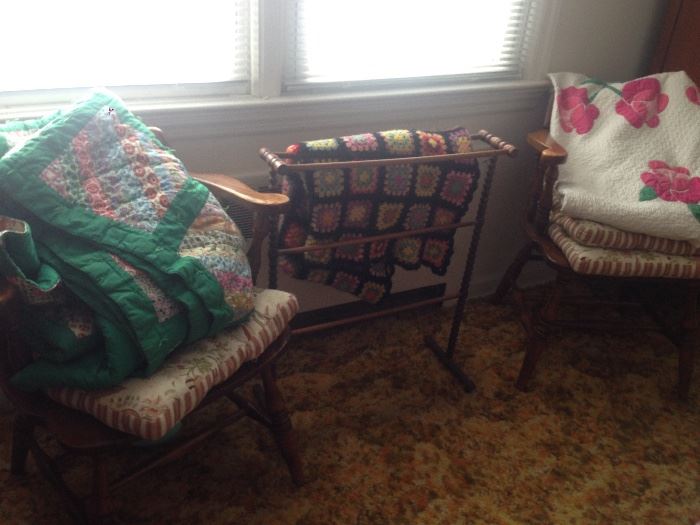 Chairs, Blanket Rack, Quilts