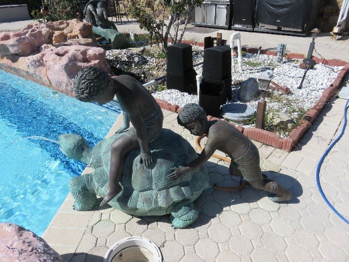 Leonardo Rossi Children w/Turtle Bronze Fountain
