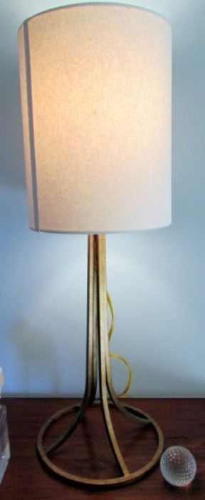 Tubular shade table lamp with metal base