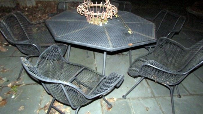 Russell Woodard black metal patio set with octagon shaped table