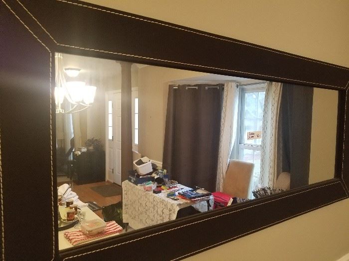 Large stiched leather mirror