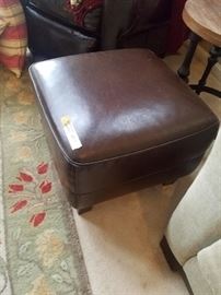 Leather ottoman is one of 3 available- Pottery Barn green mix 8 x 10 area rug