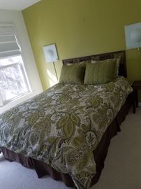 Double bed, headboard is hanging on wall, not connected to bed- MANY beautiful linens, duvet sets, sheets, area rugs