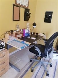 Contemporary office desk, wonderful ergonomic office chair, Restoration Hardware wall sorters