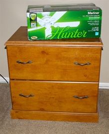 two drawer file cabinet and fan never used
