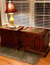 Two night stands (have some wear atop but as shown, can be covered and have good storage)