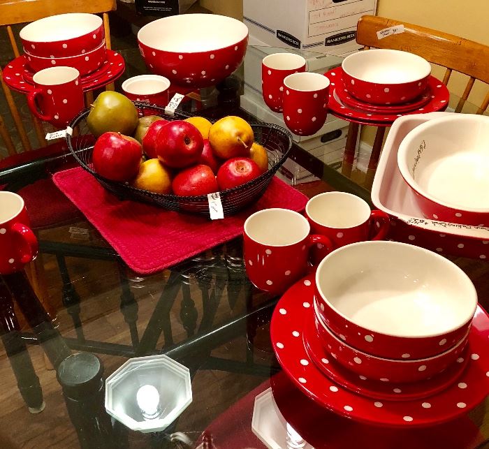 Spode Charming dinnerware in red and white polka dot.