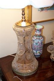 Beautiful antique cut glass lamp with brass base