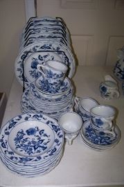 Blue Danube china, service for 8 including dinner plates, salad plates, bread and butter and cups and saucers.
