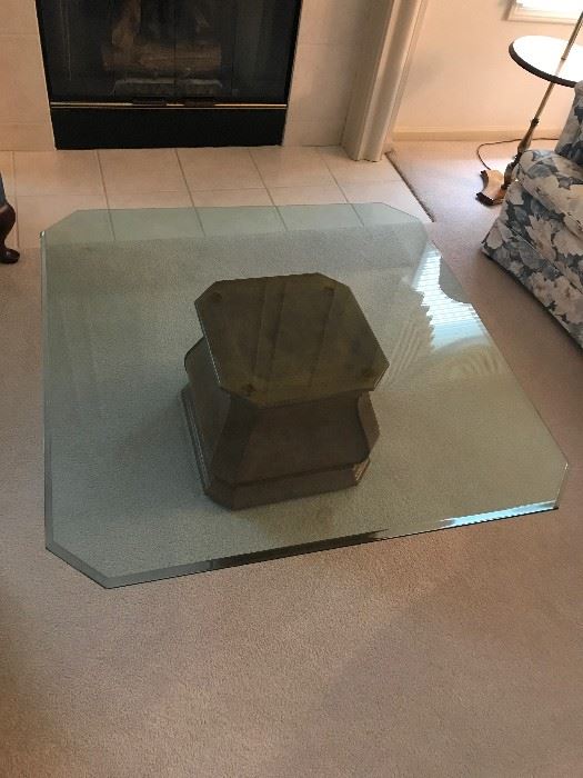 Henredon square coffee table with beveled edge glass