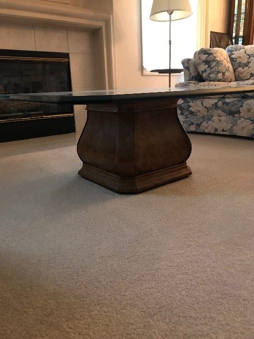 Henredon square coffee table with beveled edge glass