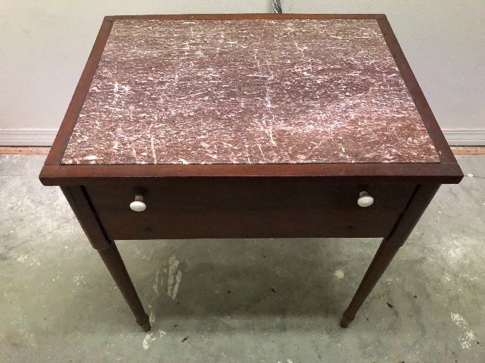 Wood side table with marble top 
