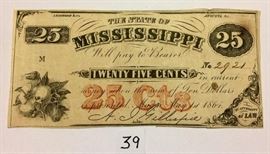 Confederate 25C Fractional Currency State of Mississippi May 1st, 1864