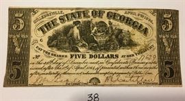 Confederate $5 Note State of Georgia April 6th, 1864 Milledgeville