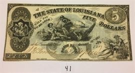 Confederate $5 Note State of Louisiana October 10th, 1862
