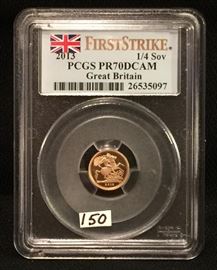 2013 Great Britain Gold ¼ Sovereign, Deep Cameo Proof First Strike, PCGS PR70 DCAM