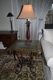 Glass / Iron Side Table, Lamp