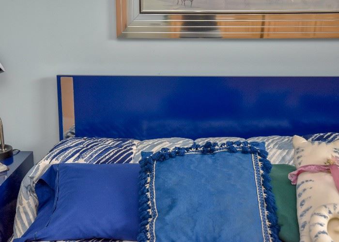 Vintage King-Size Royal Blue Lacquer Headboard / Bed