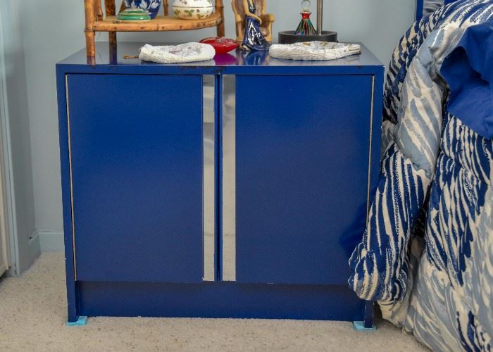 Vintage Blue Lacquer 2-Door Nightstand (there are a pair of these)