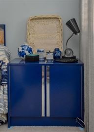 Vintage Blue Lacquer 2-Door Nightstand (there are a pair of these)