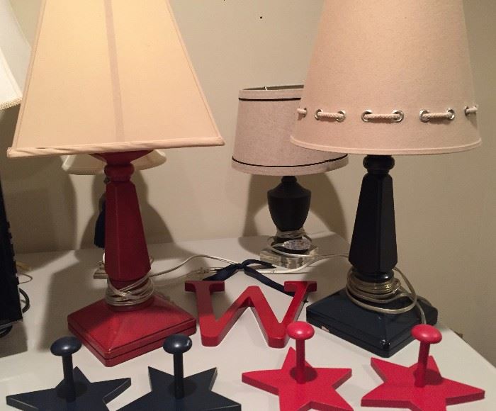 Pottery Barn Kids lamps and wall hooks